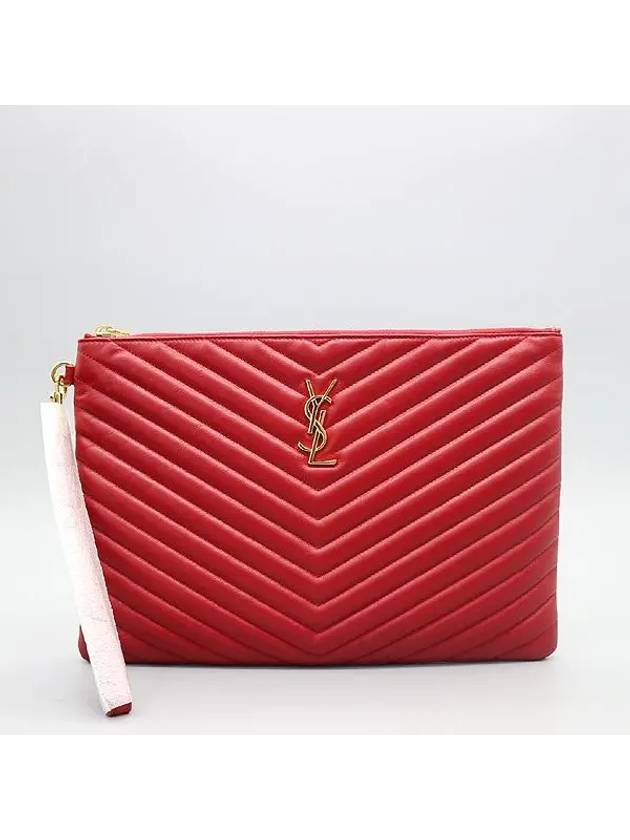 559193 Red color Matrace quilted monogram gold logo tablet pouch clutch bag - SAINT LAURENT - BALAAN 2