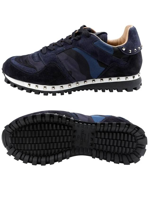 Men's Rockrunner Camouflage Suede Low Top Sneakers Navy - VALENTINO - BALAAN 7