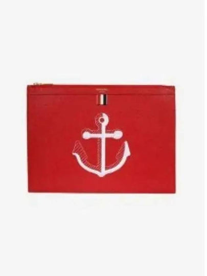 Anchor Embroidered Document Clutch Bag Red - THOM BROWNE - BALAAN 2