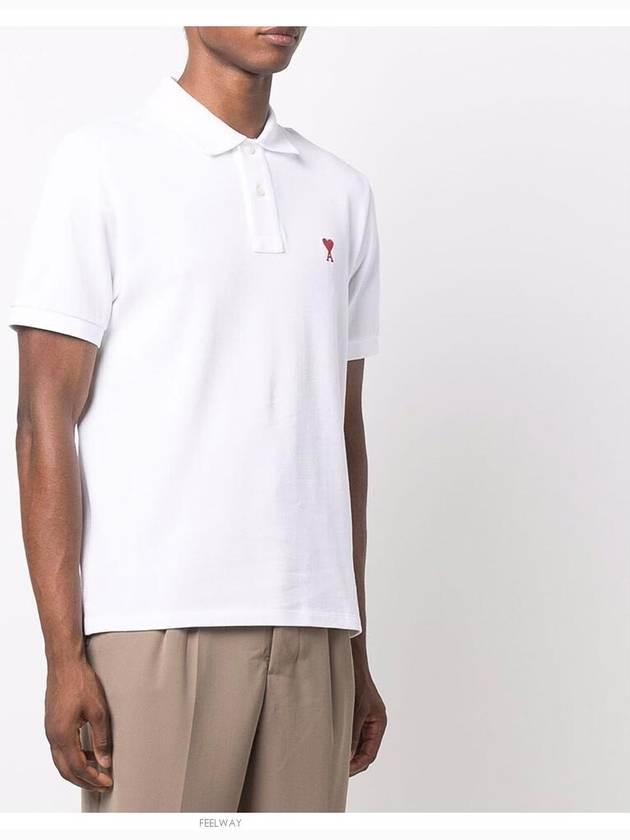 Small Heart Logo Polo Shirt White - AMI - BALAAN 3