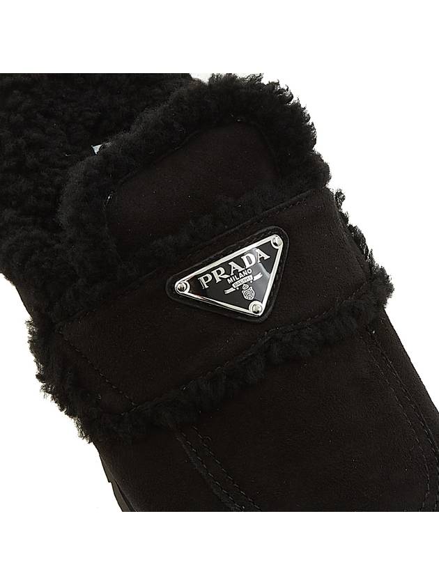 Women's Triangle Logo Shearling Lining Slippers Black - PRADA - BALAAN 9