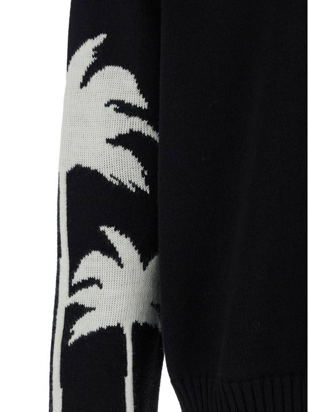 Black Sweater With Palms Motifs In Cotton And Wool Blend Man - PALM ANGELS - BALAAN 3