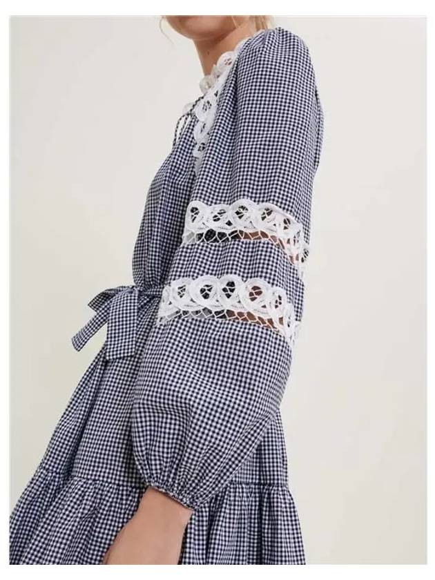 gingham lace short dress navy - MAJE - BALAAN 5