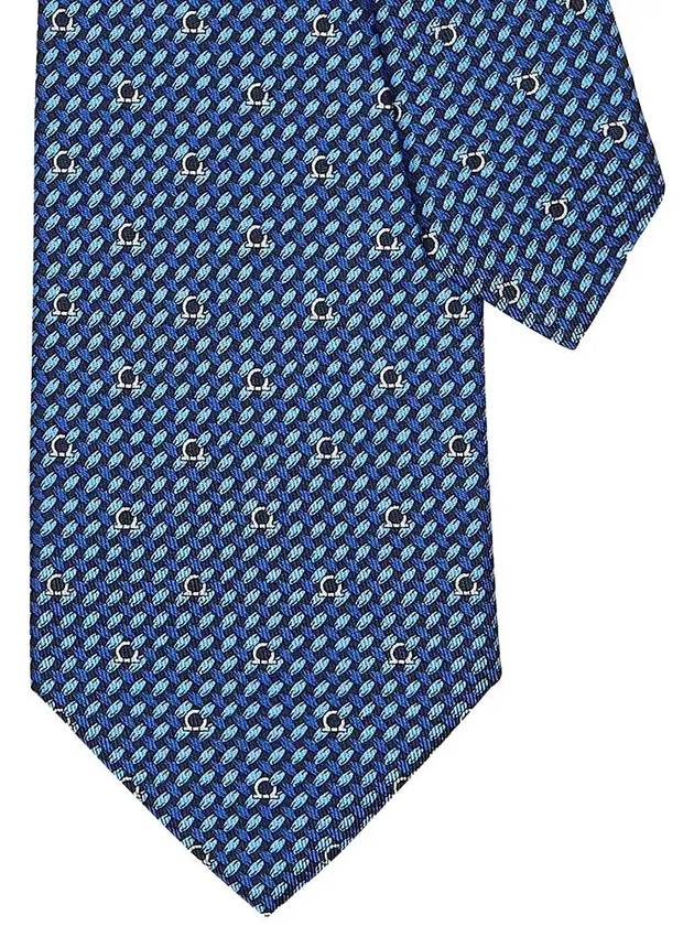 Gancini Print Silk Tie Navy Blue - SALVATORE FERRAGAMO - BALAAN 4