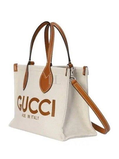 Printed Small Canvas Tote Bag Beige Brown - GUCCI - BALAAN 2