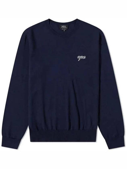 Embroidered Logo Crew Neck Knit Top Navy - A.P.C. - BALAAN 2