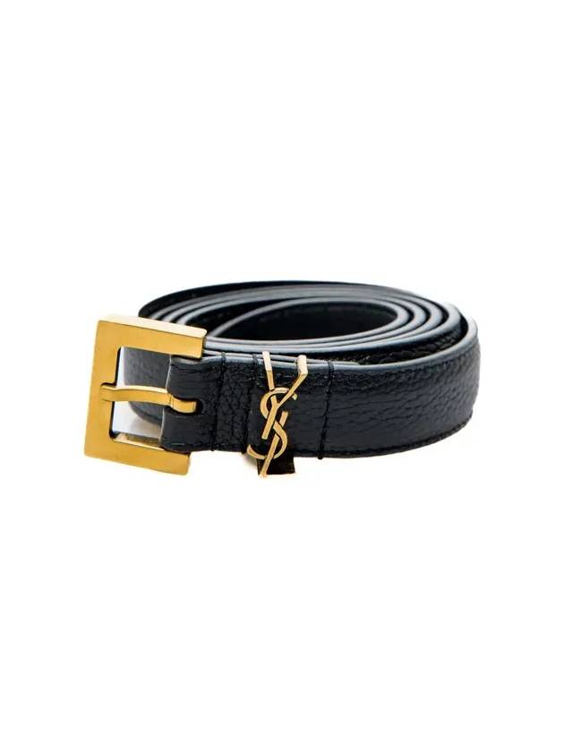 Grain Leather Monogram Buckle Belt Black - SAINT LAURENT - BALAAN.