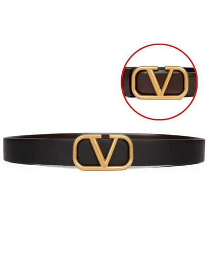 Gold V Logo Signature Leather Belt Brown - VALENTINO - BALAAN 2