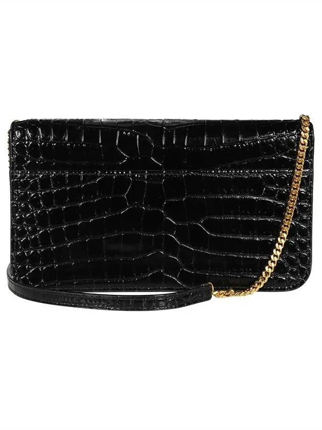 Logo Decorated Crocodile Effect Cross Bag Black - SAINT LAURENT - BALAAN 3