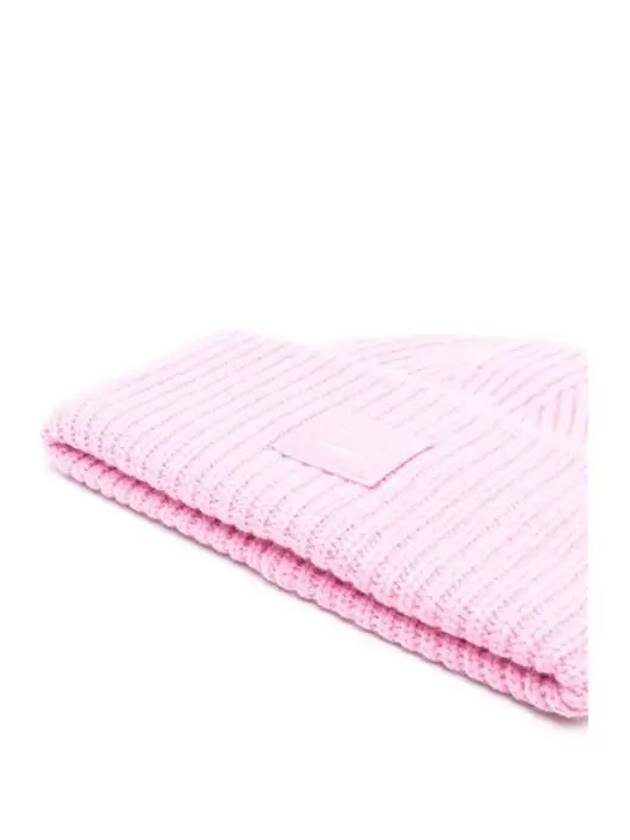 Face Patch Ribbed Wool Beanie Bubble Pink - ACNE STUDIOS - BALAAN 3