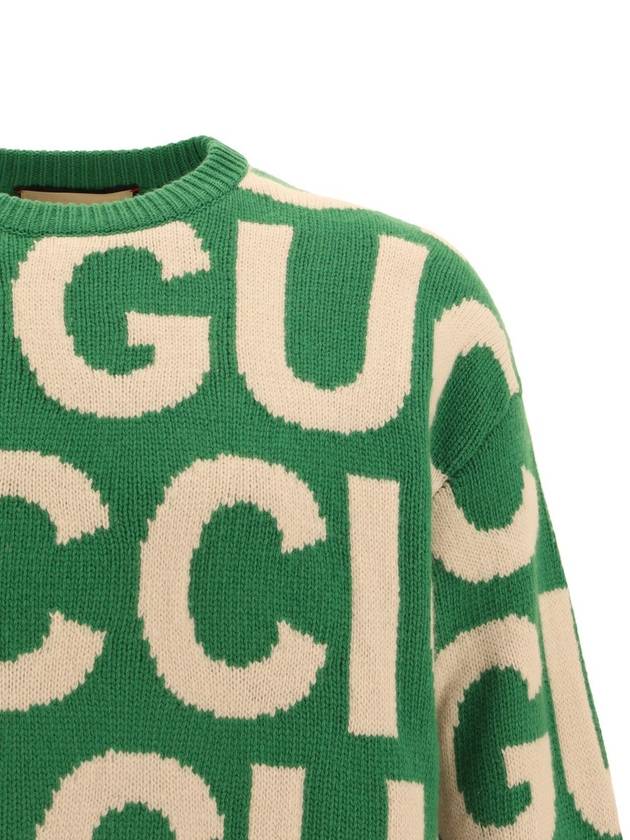 Logo Intarsia Knit Top Green - GUCCI - BALAAN 4