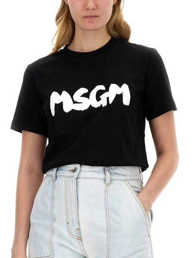 Brushed Logo Cotton Short Sleeve T-Shirt Black - MSGM - BALAAN 5