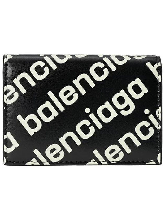 All-Over Logo Print Tri-Fold Half Wallet Black - BALENCIAGA - BALAAN 1