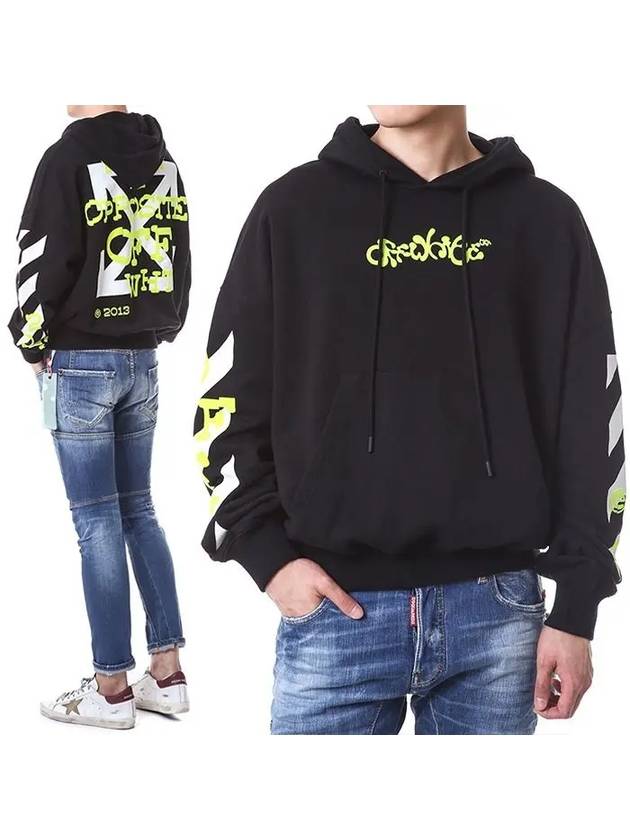 Diag Arrow Logo Print Hoodie Black - OFF WHITE - BALAAN 2