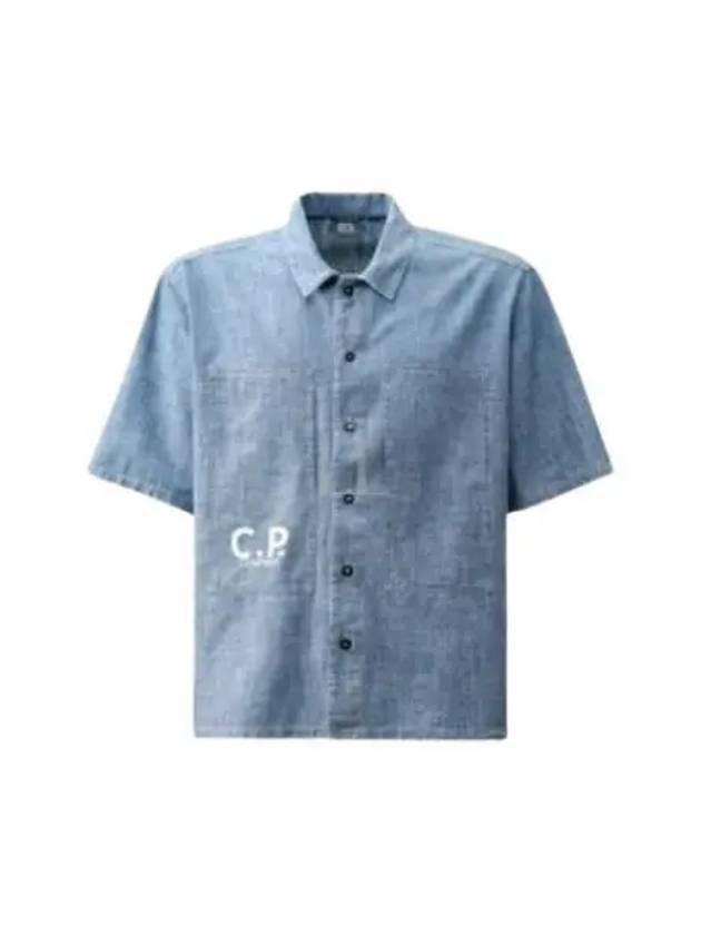 Chambray Logo Short Sleeve Shirt Blue - CP COMPANY - BALAAN 2