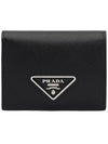 Triangle Logo Saffiano Leather Half Wallet Black - PRADA - BALAAN 2