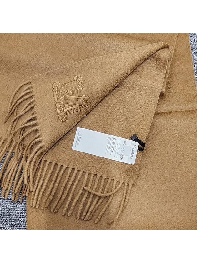 Wsdahlia Embroid M Logo Fringe Cashmere Muffler Camel - MAX MARA - BALAAN 7