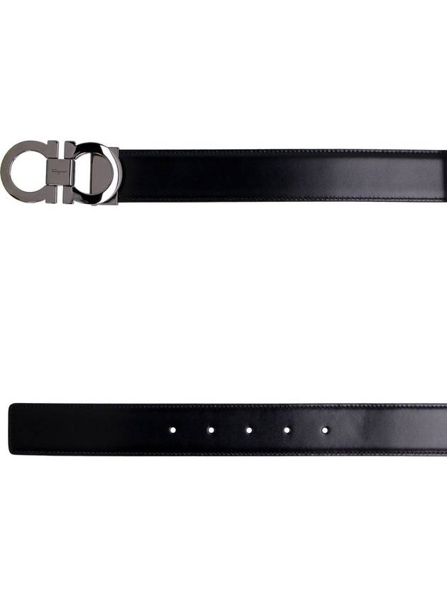 Double Gancini Reversible Leather Belt Black Auburn - SALVATORE FERRAGAMO - BALAAN 4