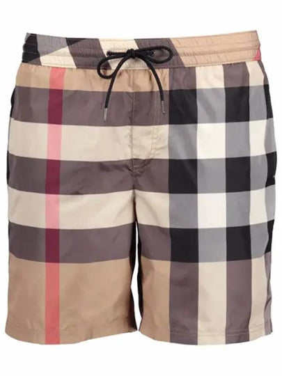 ExaGGerated Check Drawcord Swim Shorts Archive Beige - BURBERRY - BALAAN 2