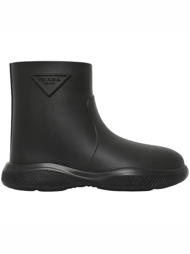 triangle logo ankle rubber bootie rain boots black - PRADA - BALAAN.