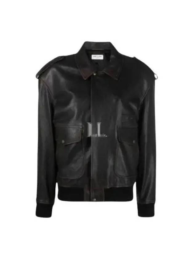 Aviator Vintage Leather Jacket Black - SAINT LAURENT - BALAAN 2