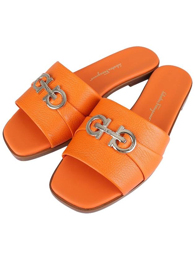 Gancini Leather Slippers Orange - SALVATORE FERRAGAMO - BALAAN 3