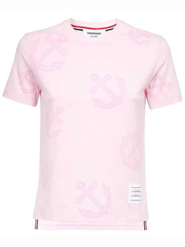 Women's Anchor Logo Round Short Sleeve T-Shirt Pink - THOM BROWNE - BALAAN 1