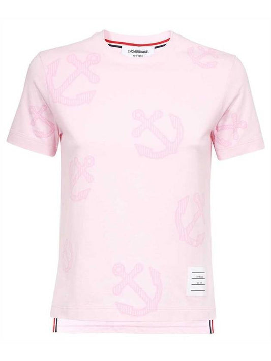 Women's Anchor Logo Round Short Sleeve T-Shirt Pink - THOM BROWNE - BALAAN 1
