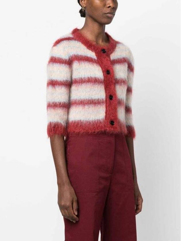 Stripe Crop Mohair Cardigan Red - MARNI - BALAAN 5