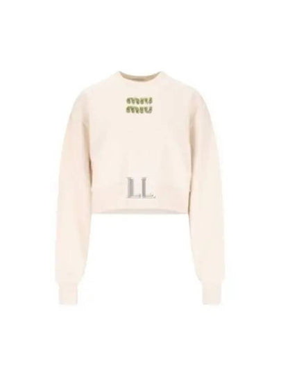 Embroidered Logo Cropped Sweatshirt Natural - MIU MIU - BALAAN 2