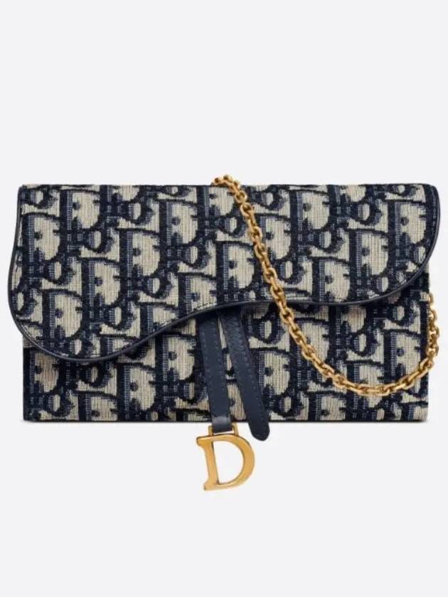 Oblique Saddle Chain Cross Long Wallet Blue - DIOR - BALAAN 6