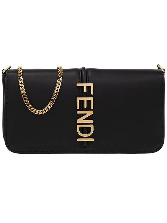 Graphy Chain Leather Long Wallet Black - FENDI - BALAAN 2