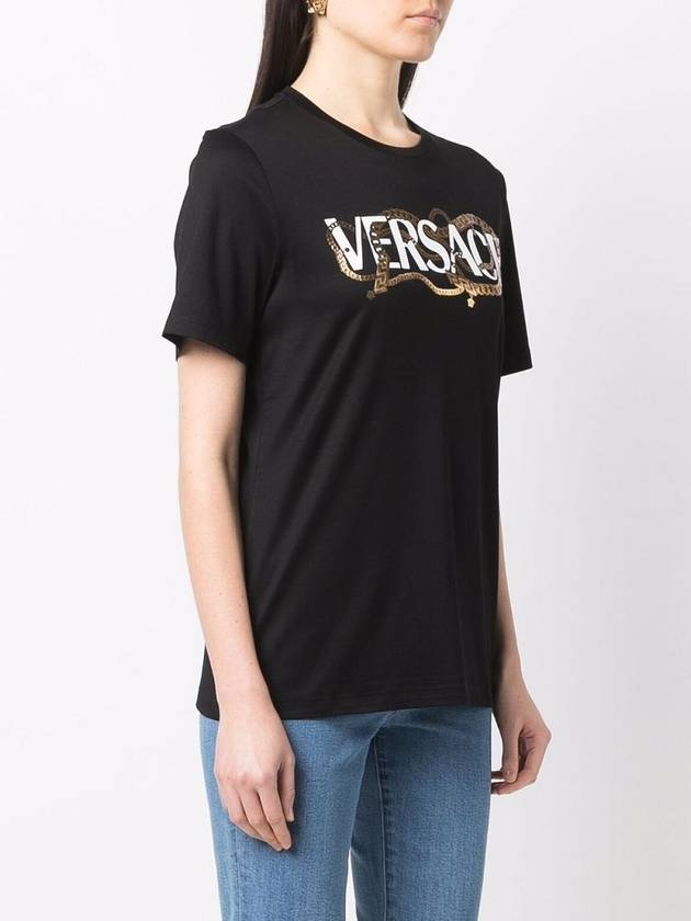 Gold Chain Logo Short Sleeve T-Shirt Black - VERSACE - BALAAN 3