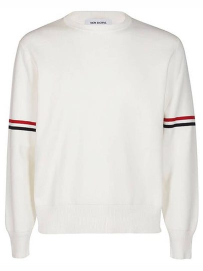 Men's Milan Stitch Armband Crew Neck Knit Top White - THOM BROWNE - BALAAN 2