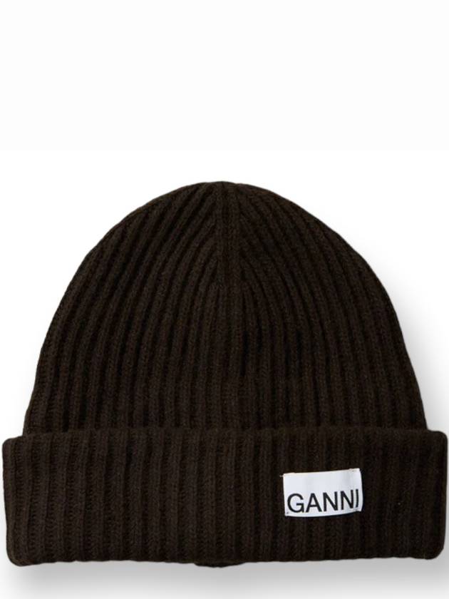 Logo Label Wool Beanie Paloma Melange A3535 - GANNI - BALAAN 1