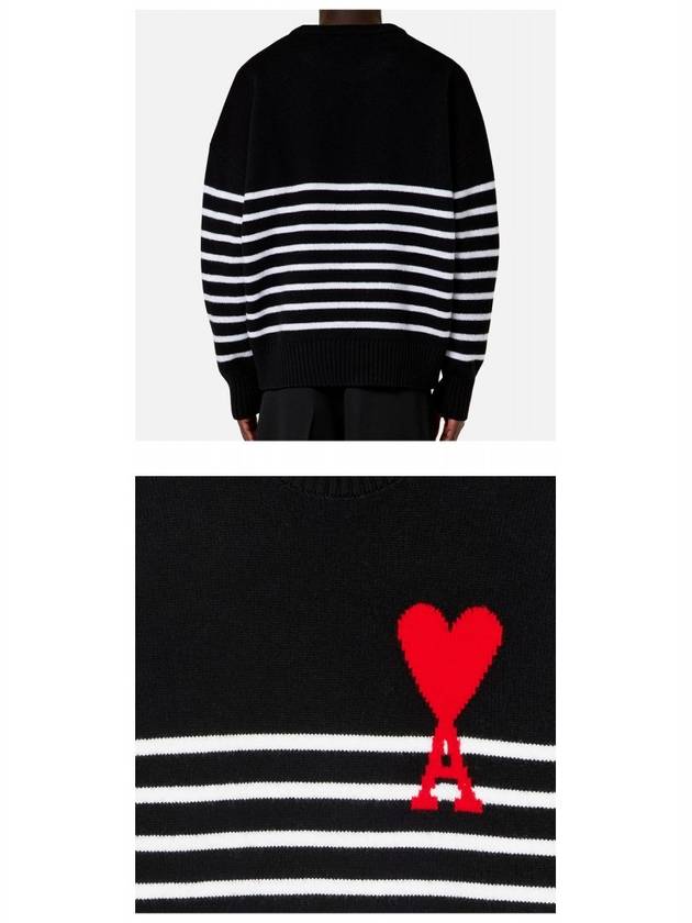 Stripe Oversized Fit Knit Top Black - AMI - BALAAN 7