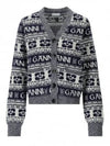 logo wool mix jacquard cardigan blue - GANNI - BALAAN 2