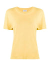 Monogram Embroidered Short Sleeve T-Shirt Yellow - SAINT LAURENT - BALAAN 3