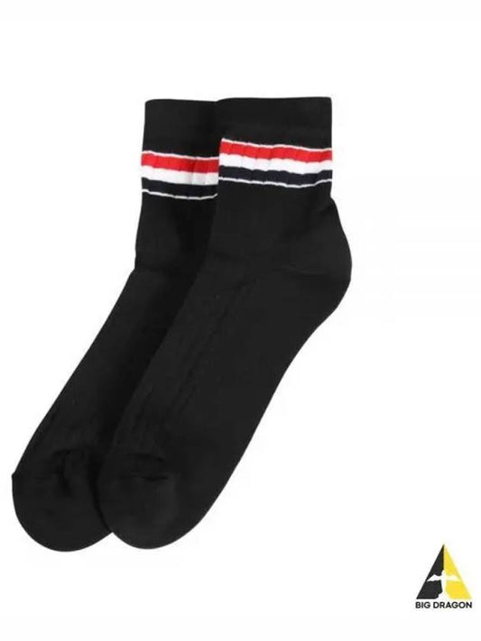 Men's Trimmed Ribbed Cotton Ankle Socks Black - THOM BROWNE - BALAAN 2