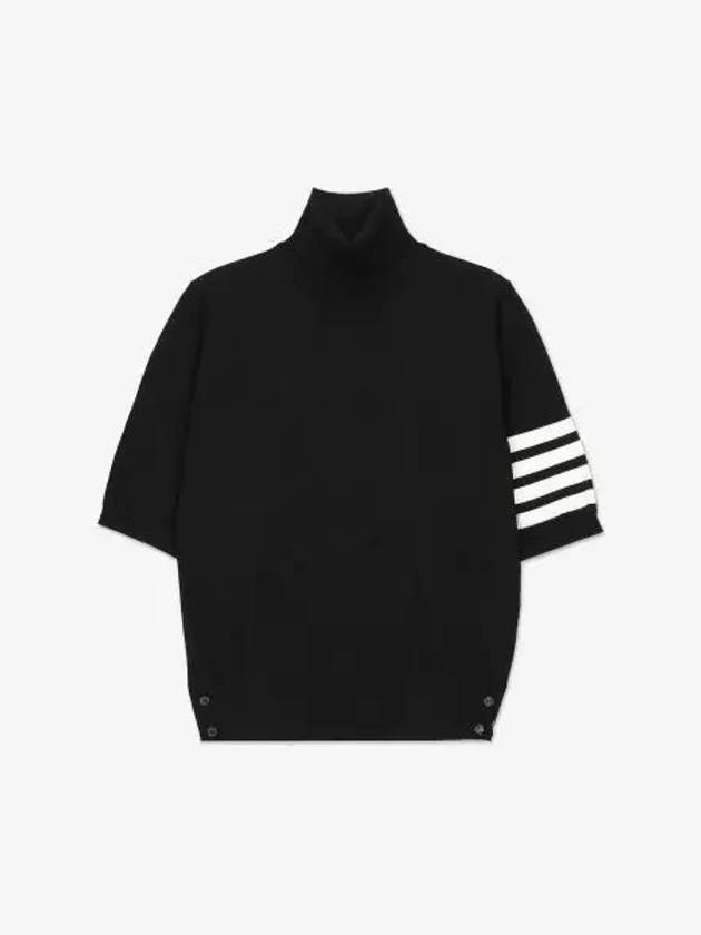 4 Bar Relaxed Fit Fine Merino Wool Turtleneck Black - THOM BROWNE - BALAAN 2