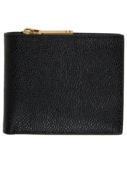 Caviar Leather Zipper Coin Pocket Bifold Half Wallet Black - THOM BROWNE - BALAAN 2