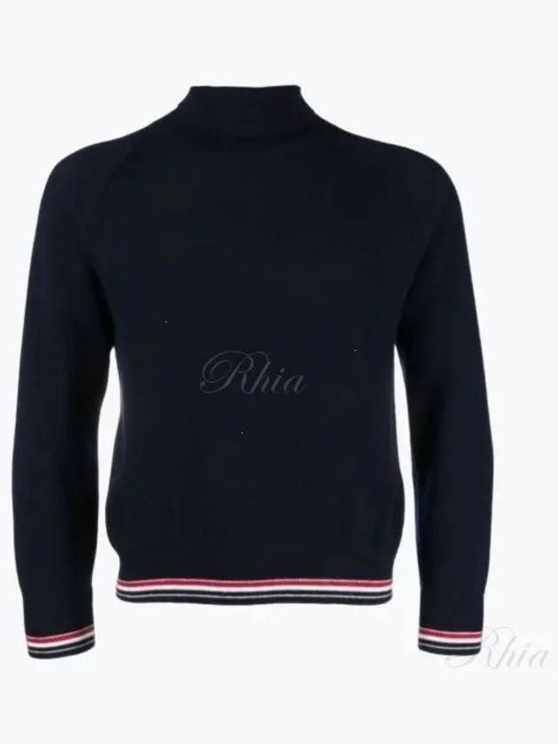 Striped Detail Cashmere Turtleneck Navy - THOM BROWNE - BALAAN 2