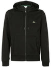 Embroidery Logo Kangaroo Pocket Fleece Zip Up Hoodie Black - LACOSTE - BALAAN 2