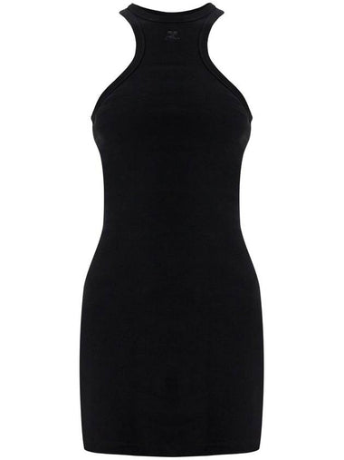 black cotton mini dress with high neck and sleeveless design - COURREGES - BALAAN 1