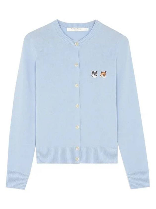 Double Fox Head Patch Round Neck Cardigan Pale Blue - MAISON KITSUNE - BALAAN 2