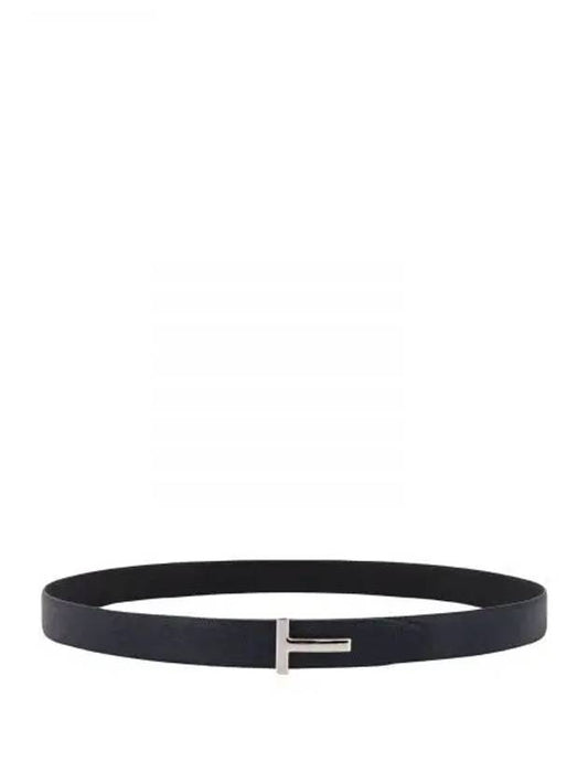 Silver Hardware T Logo Reversible Leather Belt Black Navy - TOM FORD - BALAAN.