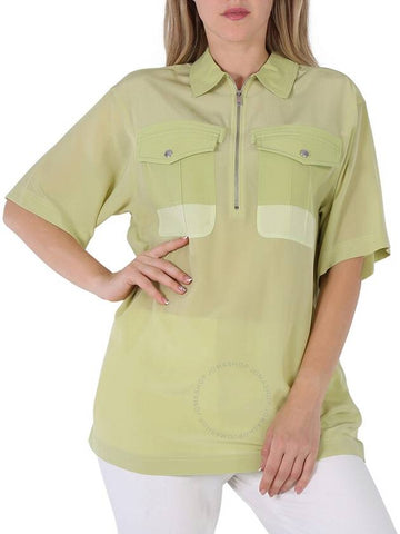 Burberry Ladies Mist Green Ilona Zip-front Silk Bowling Shirt, Brand Size 4 (US Size 2) - BURBERRY - BALAAN 1