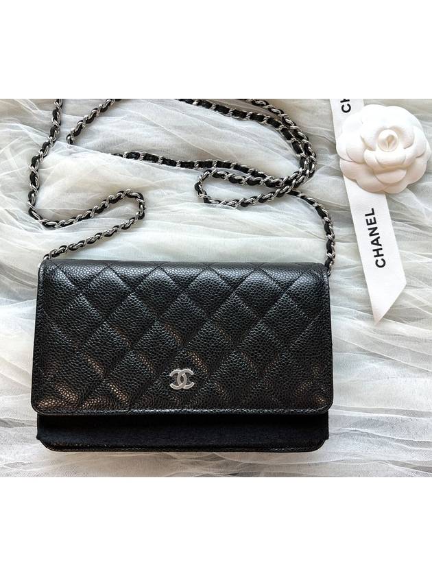 Classic Crossbag On Chain Grained Calfskin & Silver Black - CHANEL - BALAAN 4