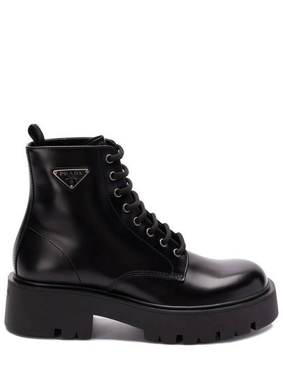 Brushed Leather Combat Boots Black - PRADA - BALAAN 2