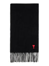 Small Heart Logo Wool Scarf Black - AMI - BALAAN 2